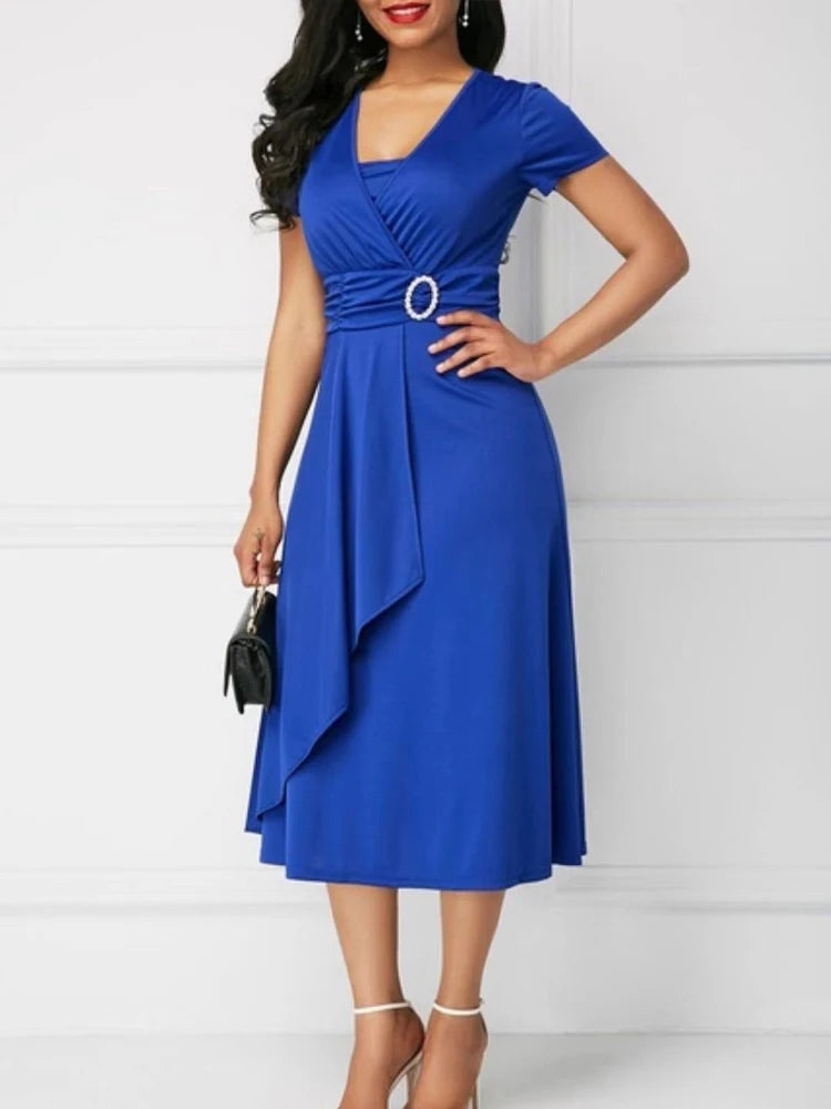 Poppy | Short Sleeve V Neck Asymmetric Hem Dress