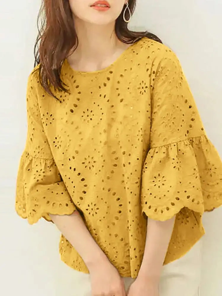 Serena | Elegant Lace Crochet Blouse - TrendHavenCo