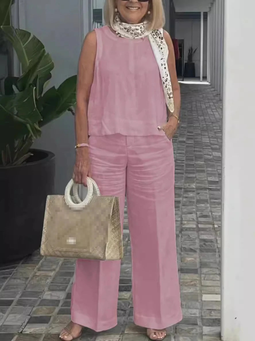 Calliope | Sleeveless Loose Blouse Wide Leg Pants