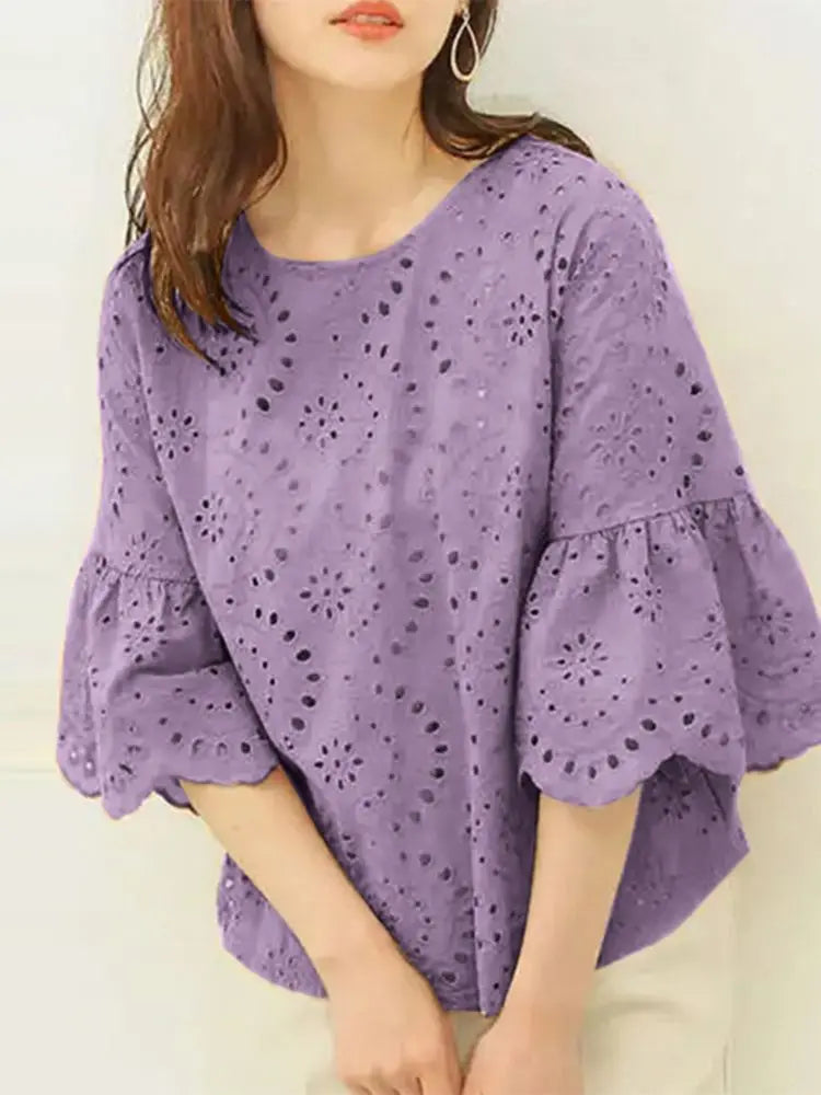Serena | Elegant Lace Crochet Blouse - TrendHavenCo