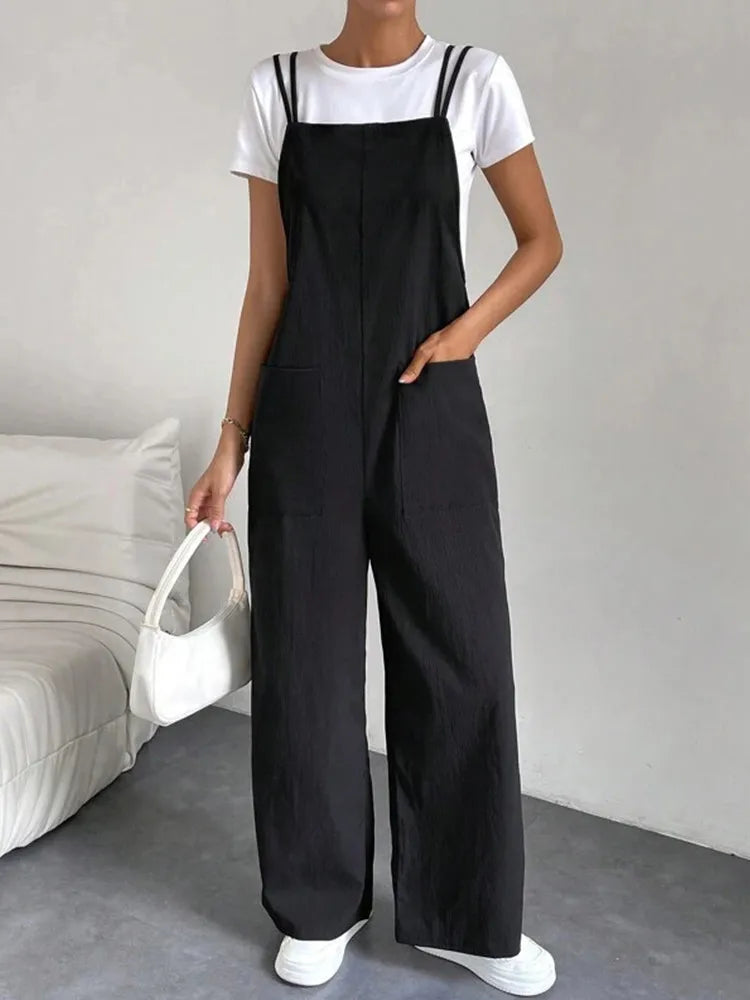 Oaklee | Long Wide Leg Overalls Jumpsuit