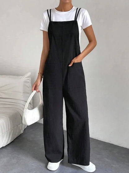 Oaklee | Long Wide Leg Overalls Jumpsuit