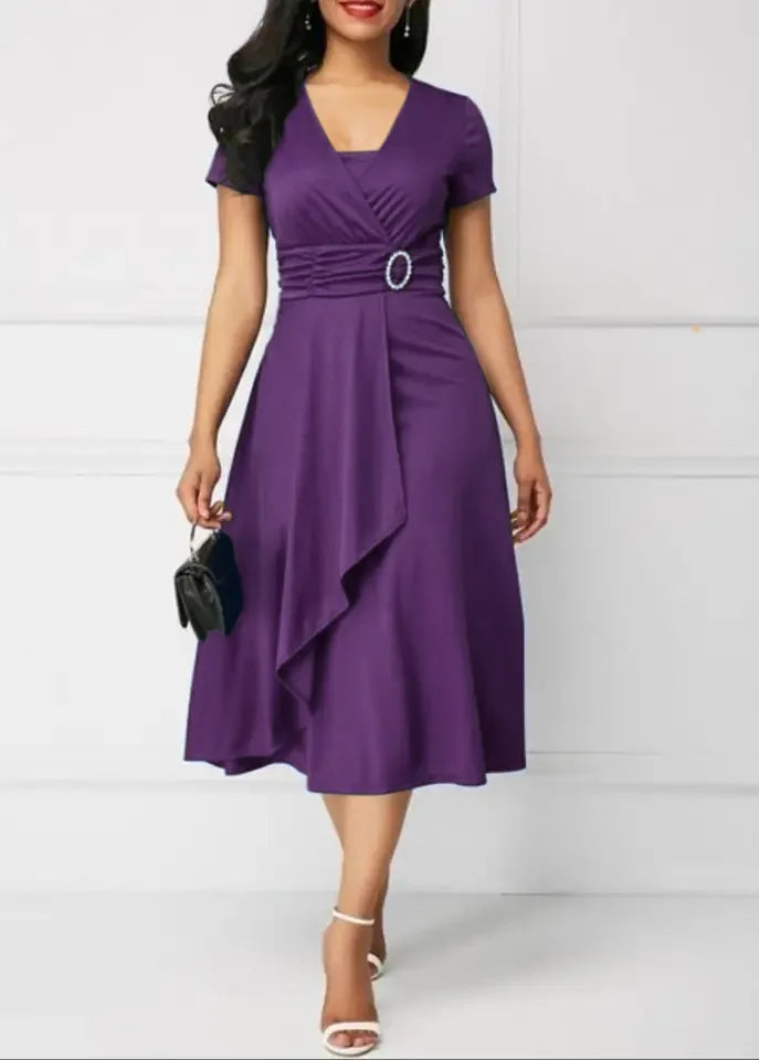 Poppy | Short Sleeve V Neck Asymmetric Hem Dress