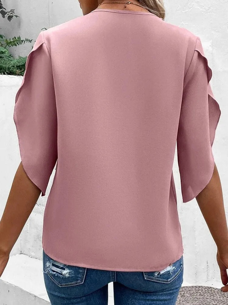 Mayette | Elegant Short Sleeve Blouse - TrendHavenCo
