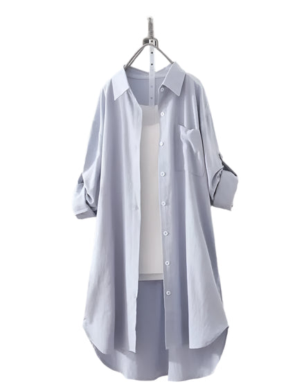 Sunny | Simple Solid Color Long Shirt Blouse