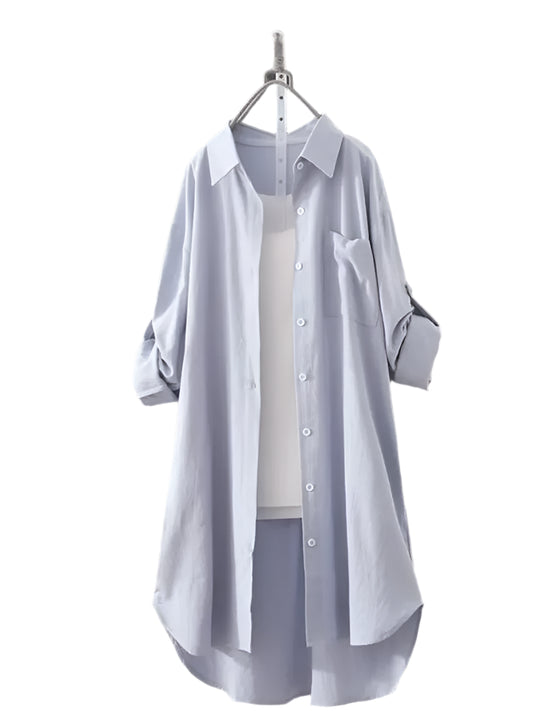 Sunny | Simple Solid Color Long Shirt Blouse
