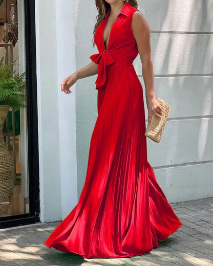 Margo | V Neck Sleeveless Lapel Wide Legs Romper