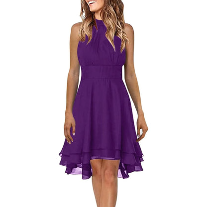 Regina | High Waist Sexy Cropped Layered Solid Halter Dress