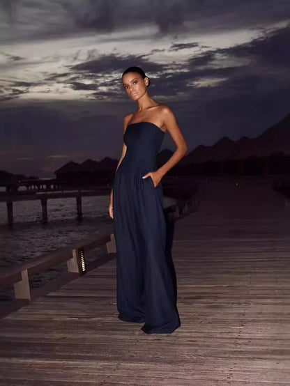 Remington | Strapless Loose Wide Legs Pants Romper