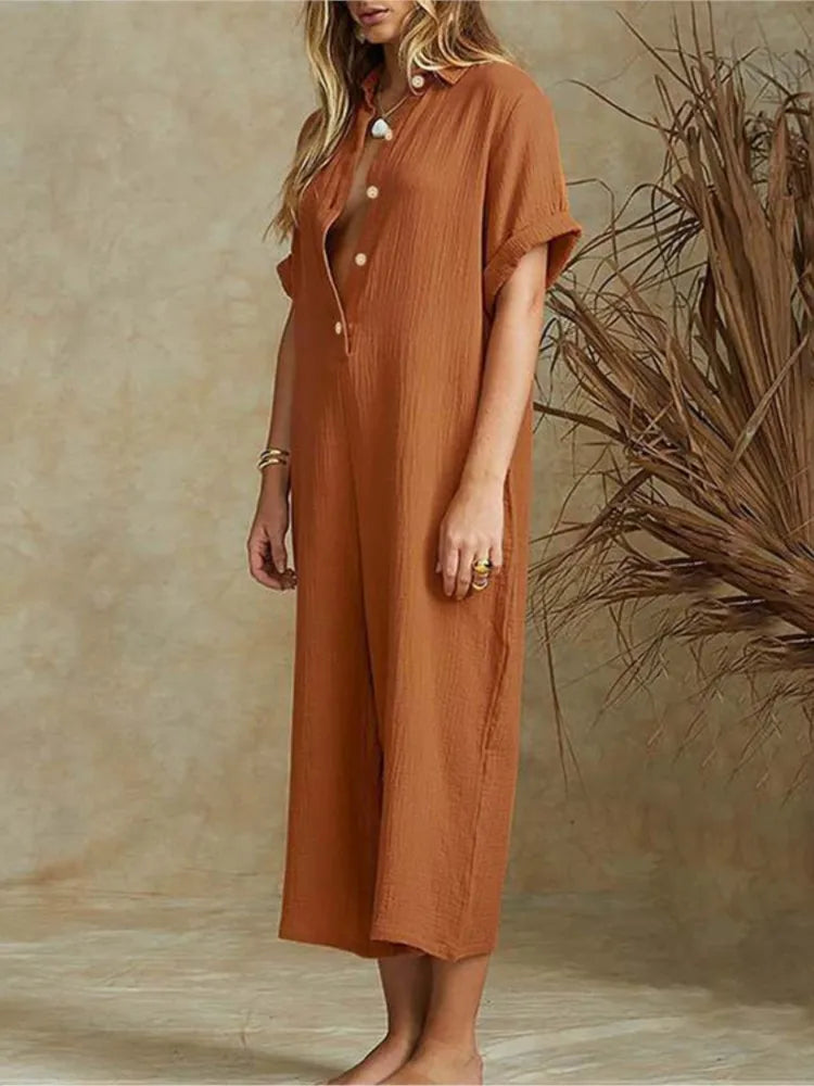 Amiyah | Cotton And Linen Loose Simple Jumpsuits