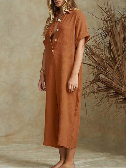 Amiyah | Cotton And Linen Loose Simple Jumpsuits