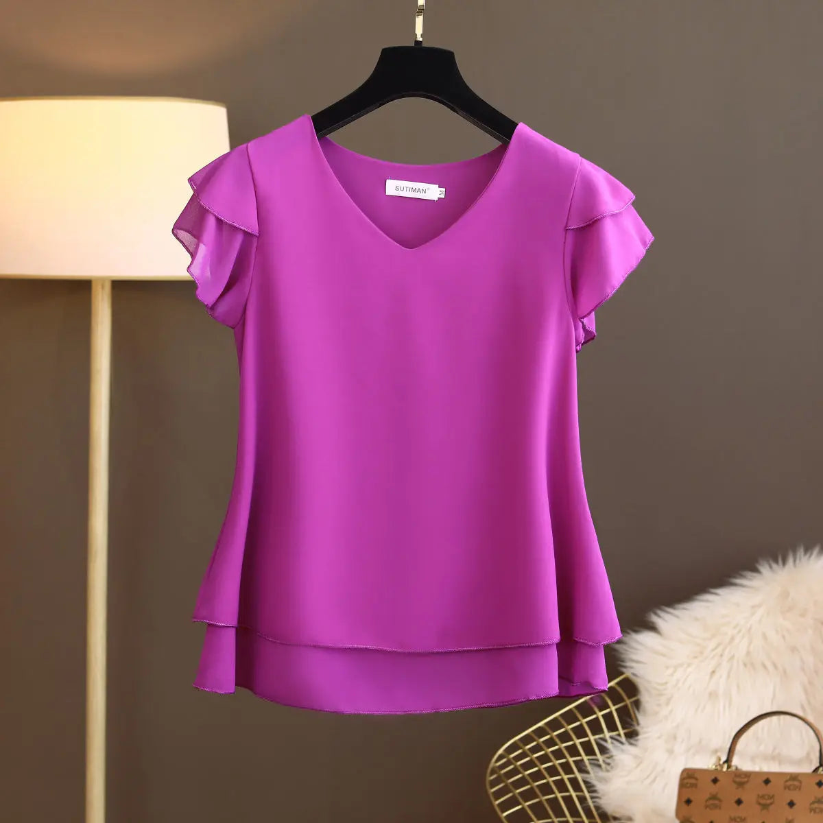 Anne | V-Neck Chiffon Shirt - TrendHavenCo