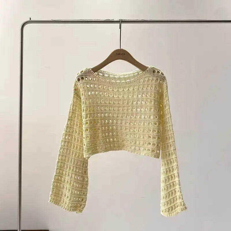 Michelle | Long Sleeve Crochet Knit Top