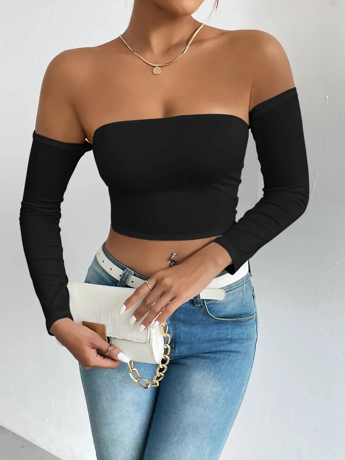 Skye | Off Shoulder Long Sleeve Crop Top