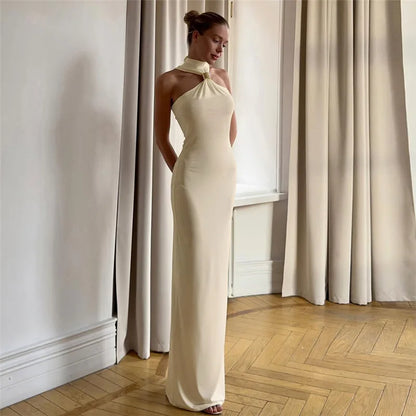 Elegant Metal Ring Turtleneck Maxi Dress for Women Sexy Off Shoulder Sleeveless Holidays Party Dress Summer Bodycon Dress 2025 - TrendHavenCo