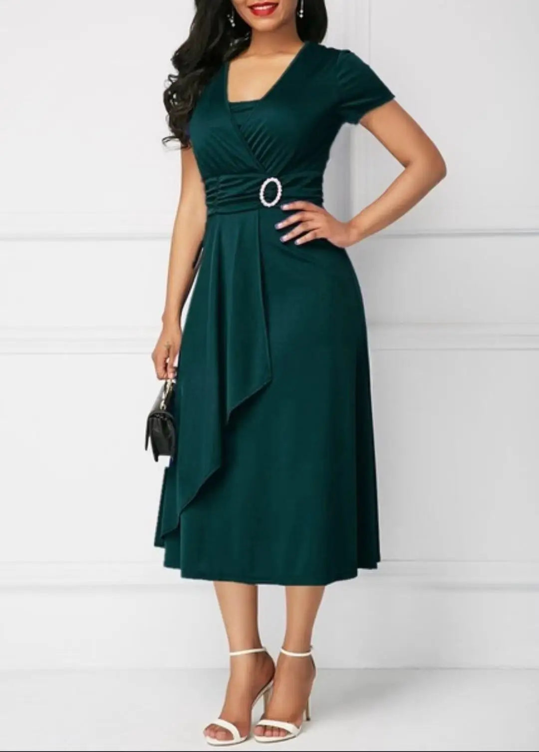 Poppy | Short Sleeve V Neck Asymmetric Hem Dress