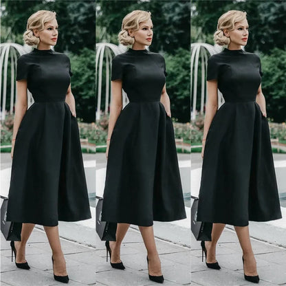 Selena | Half High Collar High Waist A-Line Dress