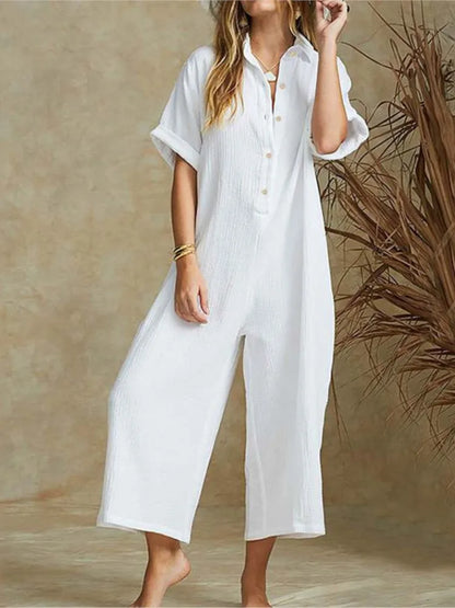 Amiyah | Cotton And Linen Loose Simple Jumpsuits