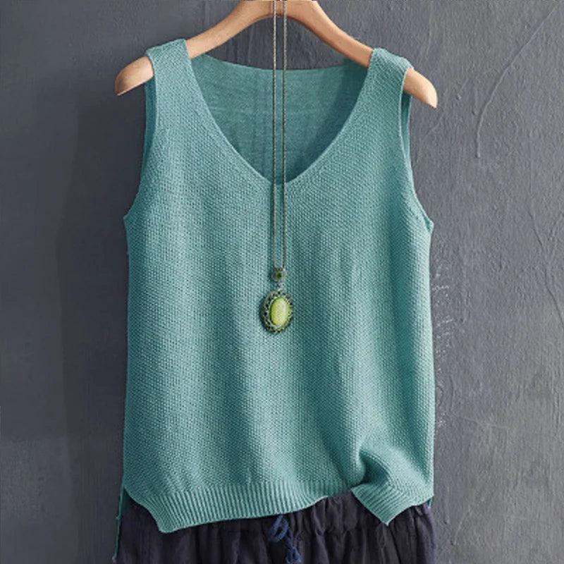 Elora | Sleeveless Knitted Blouse Shirt