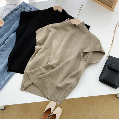 Aylin | Solid Stand-up Collar Knitted Blouse
