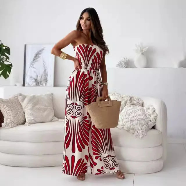 Kamryn | Printed Tube Top Waisted Wide-leg Trousers