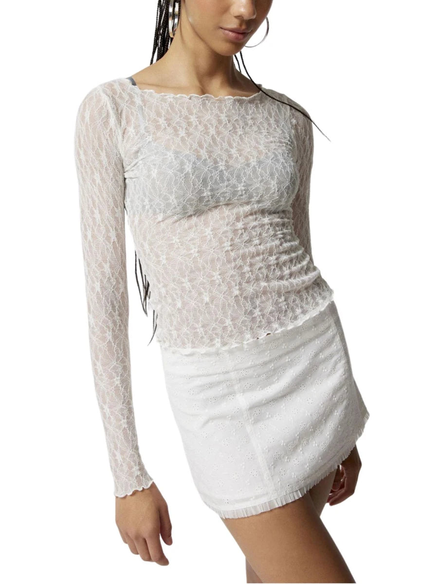 Elyna | Lace Pullover Retro Long Sleeve - TrendHavenCo