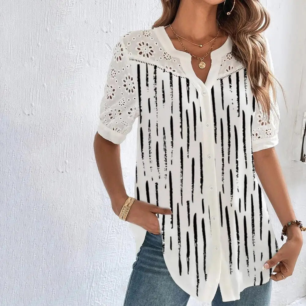Trina | Casual Lace Woman Shirt - TrendHavenCo