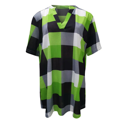 Maria | Short Sleeve Shirt V Neck Plaid Shirts - TrendHavenCo