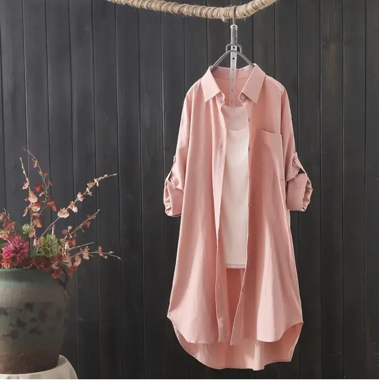Sunny | Simple Solid Color Long Shirt Blouse