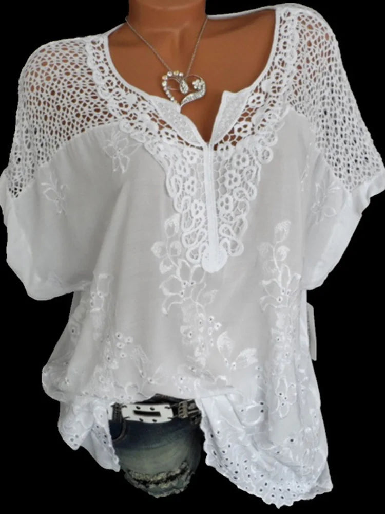 Celestine | Loose Short-Sleeved Lace Blouses - TrendHavenCo