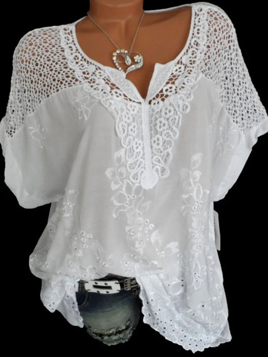 Celestine | Loose Short-Sleeved Lace Blouses - TrendHavenCo