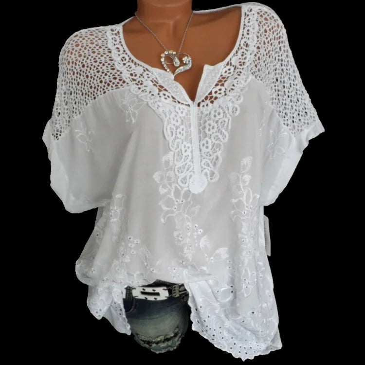 Celestine | Loose Short-Sleeved Lace Blouses - TrendHavenCo