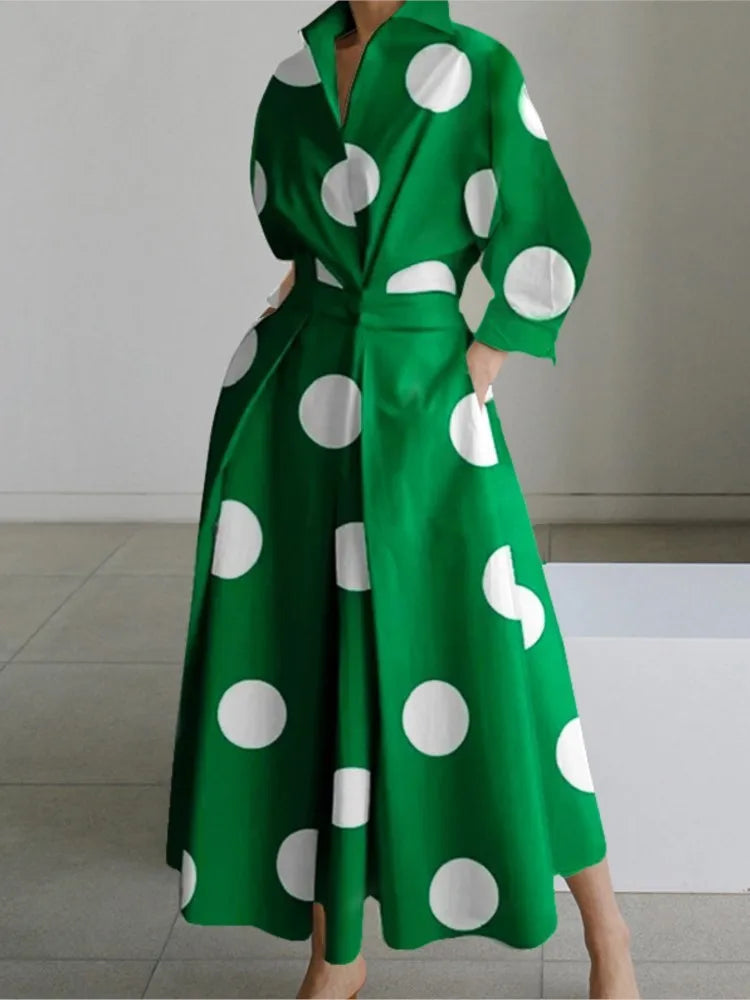 Teagan | Long Sleeve Dot Print Elegant Maxi Dress