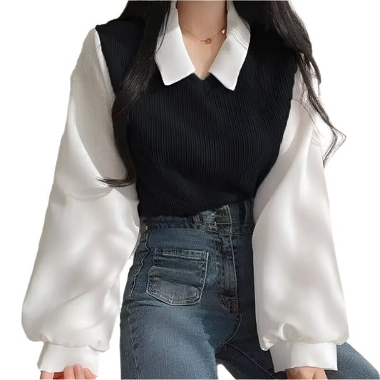 Mariam | False Two-piece Polo Collar Blouse