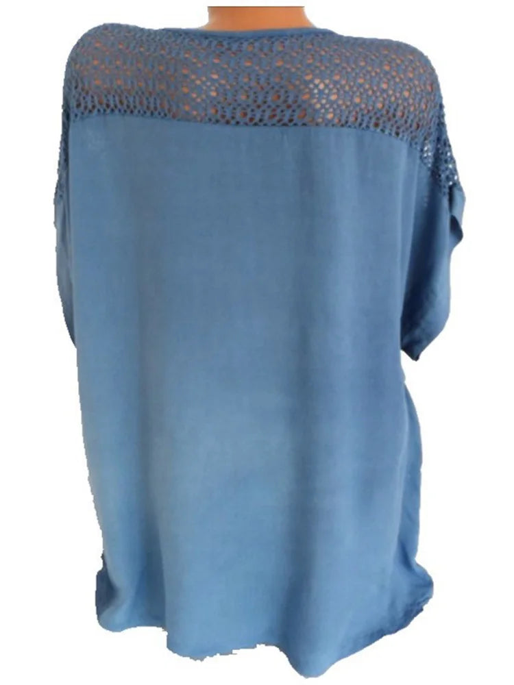 Celestine | Loose Short-Sleeved Lace Blouses - TrendHavenCo