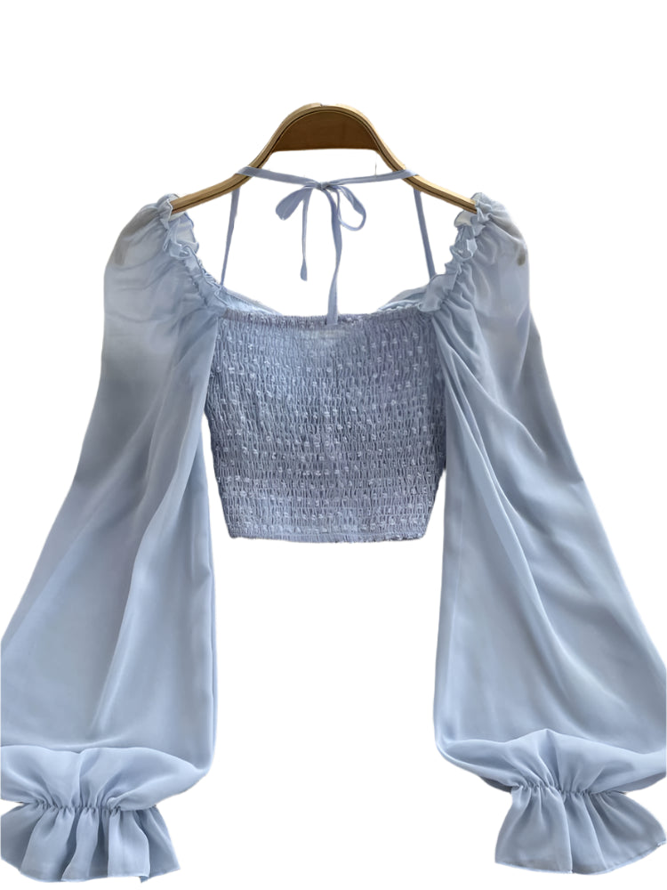 Cassidy | Short Blouse Slash Neck Long Sleeve Top