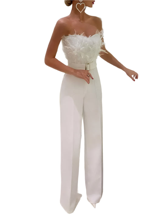 April | Long Jumpsuit Strapless Slash Neck