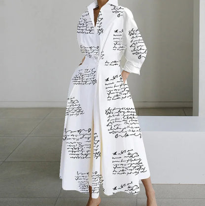 Teagan | Long Sleeve Dot Print Elegant Maxi Dress