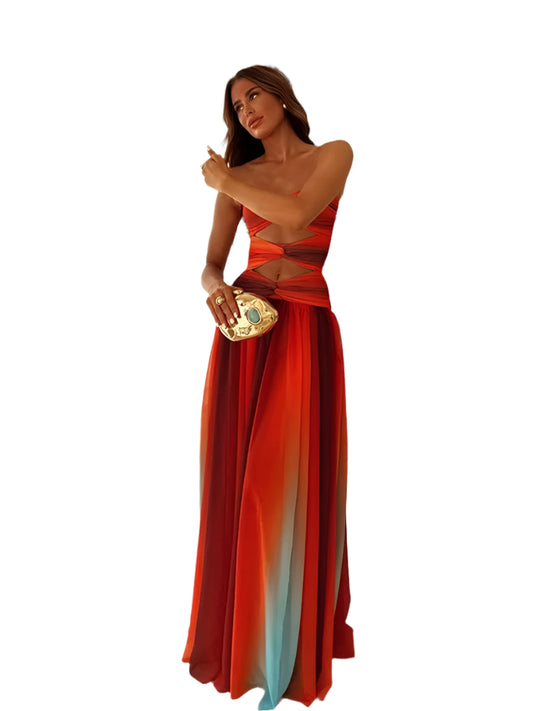 Aisha | Strapless Long Dress Ruffled High Waist