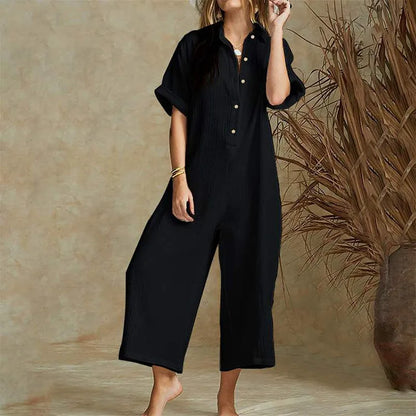 Amiyah | Cotton And Linen Loose Simple Jumpsuits