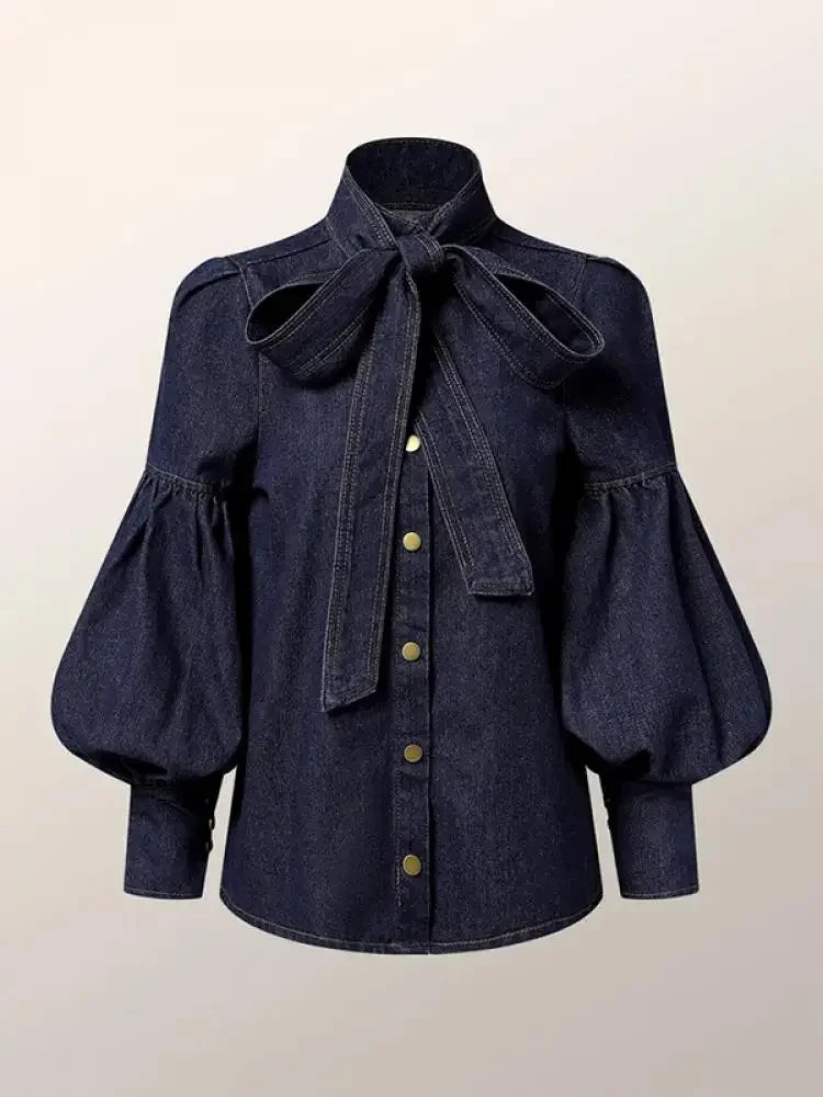 Elaine | Long Puff Sleeves Bow-Embellished Shirts