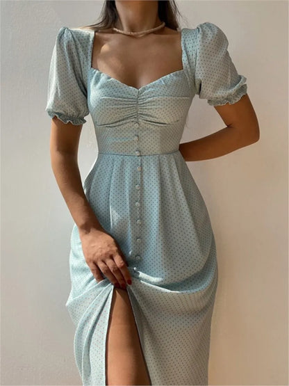 Camille | Short Sleeve Single-breasted Midi Dress