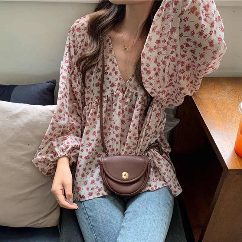Sul | Loose Print Chiffon Blouse - TrendHavenCo