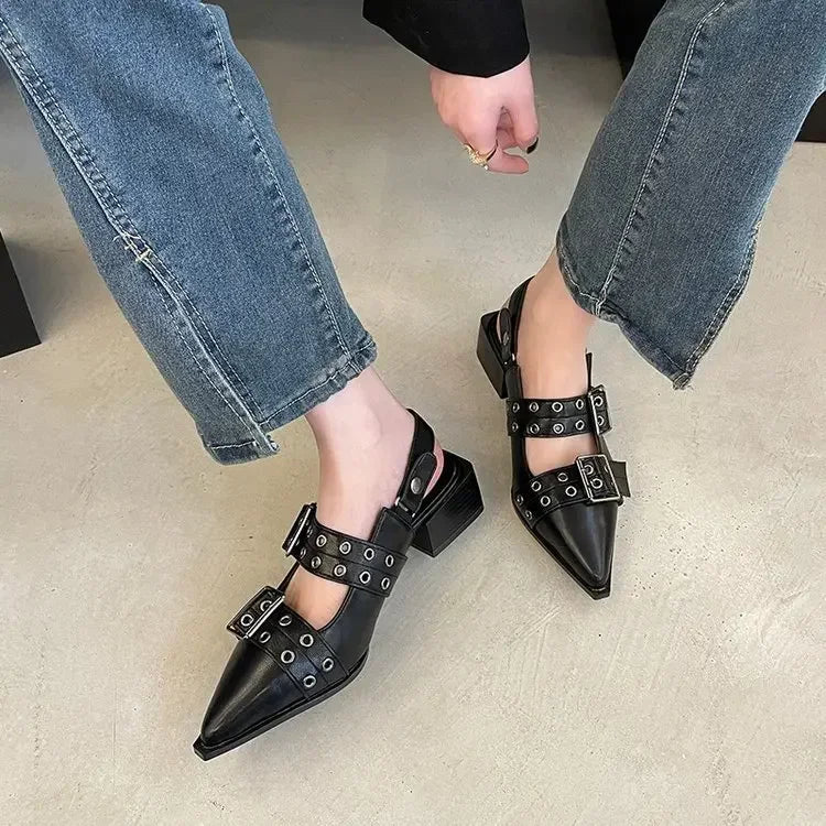 Bianca | Pointed Rivet Single Shoes