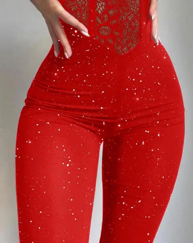 Amber | Glitter Corsets Long Sleeve Skinny Jumpsuit