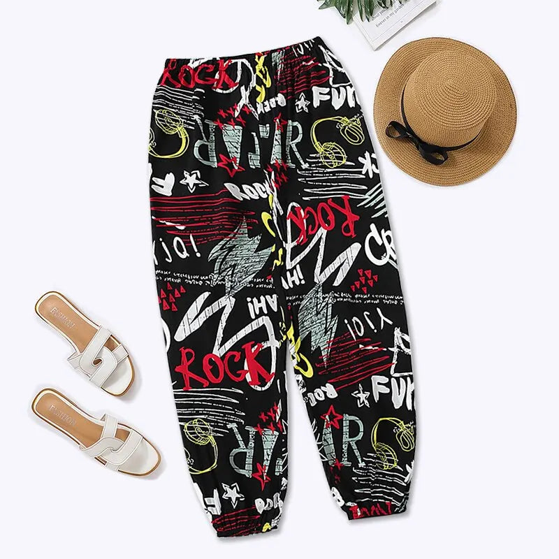 Women Casual Loose Cozy Pants Elastic Pants Feet Harem Pants Sweatpants Pants Summer Beach Pants Elastic Waistband - TrendHavenCo