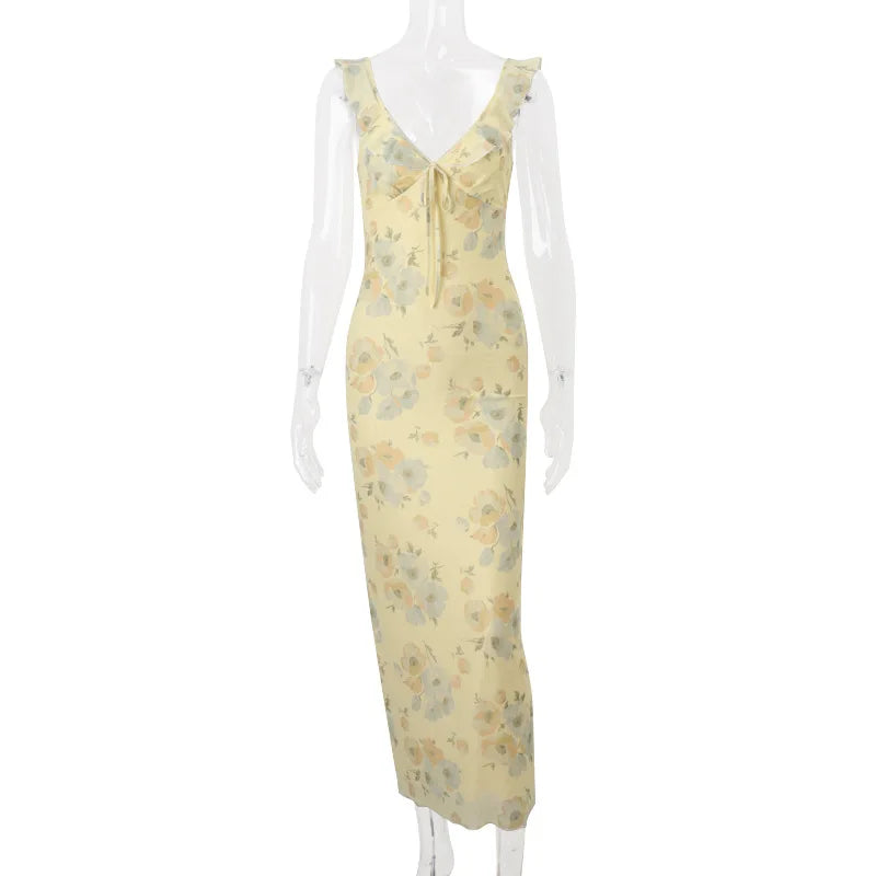 Alexandra | Floral Cami Slim Tie Bow Bodycon Dress