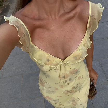Alexandra | Floral Cami Slim Tie Bow Bodycon Dress