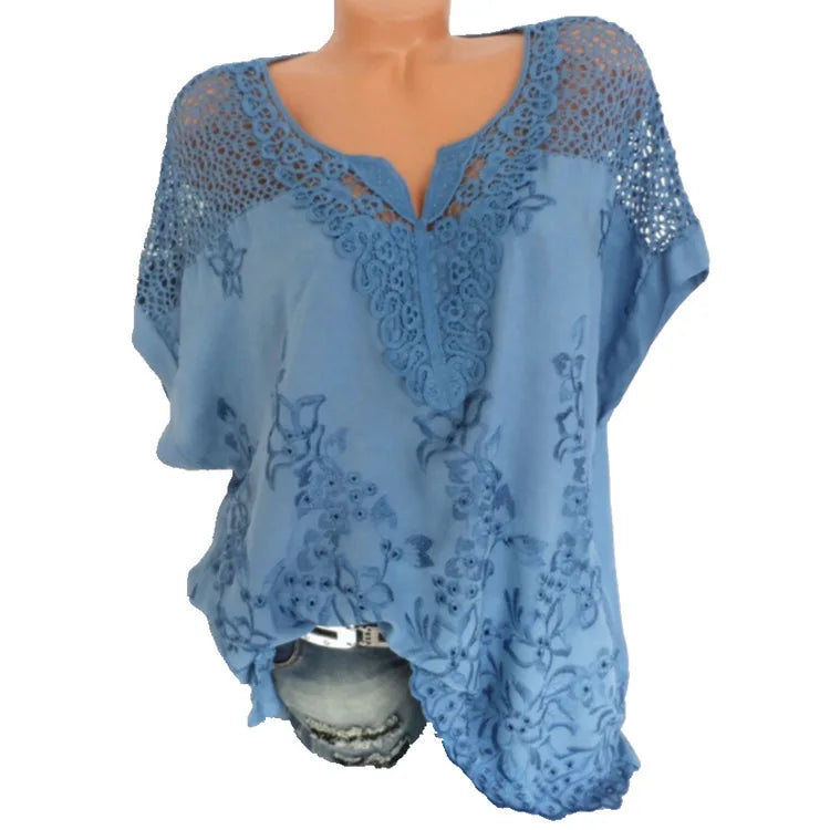 Celestine | Loose Short-Sleeved Lace Blouses - TrendHavenCo