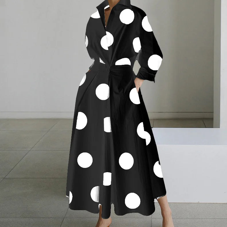 Teagan | Long Sleeve Dot Print Elegant Maxi Dress